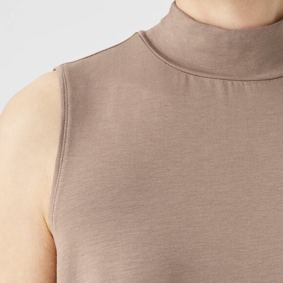 Eileen Fisher Barley Basic Length Fine Jersey Mock Neck Tank - Picture 4 of 5